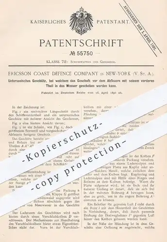 original Patent - Ericsson Coast Defence Company , New York , USA , 1890 , Unterseeisches Geschütz | Geschosse , Waffen
