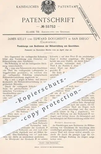 original Patent - James Kelly u. Edward Dougherty , San Diego , Californien , 1890 , Pendelwaage für Geschütze | Waffen