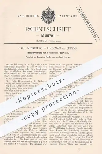 original Patent - P. Messeberg , Lindenau  Leipzig 1890 , Walkvorrichtung für Oberleder am Schuhwerk | Schuhe , Schuster