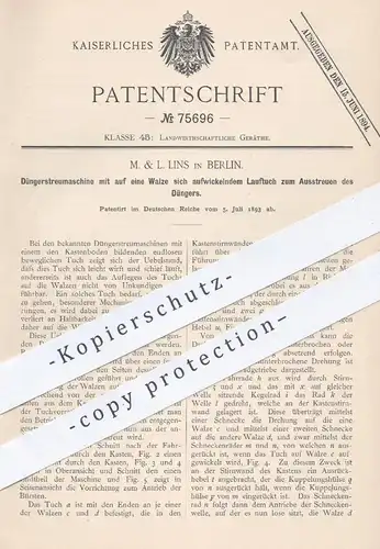 original Patent - M. & L. Lins , Berlin , 1893 , Düngerstreumaschine | Dünger - Streumaschine | Gärtner , Landwirtschaft