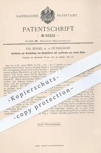 original Patent - Jos. Kessel , Düsseldorf , 1897 , Herstellung von Blechrädern mit Laufkranz | Blech , Räder , Metall !