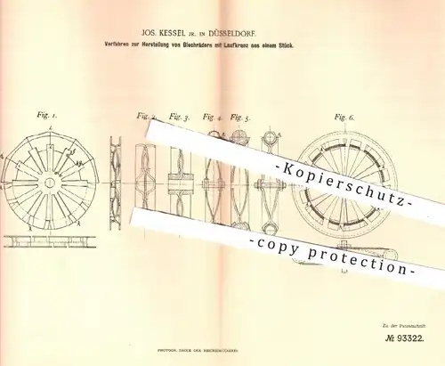 original Patent - Jos. Kessel , Düsseldorf , 1897 , Herstellung von Blechrädern mit Laufkranz | Blech , Räder , Metall !