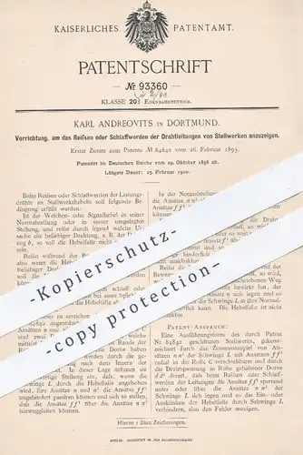original Patent - Karl Andreovits , Dortmund , 1896 , Drahtleitungen am Stellwerk | Eisenbahn , Weiche , Eisenbahnen !!