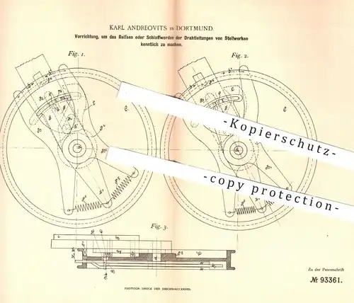 original Patent - Karl Andreovits , Dortmund , 1896 , Drahtleitungen am Stellwerk | Eisenbahn , Weiche , Eisenbahnen !!