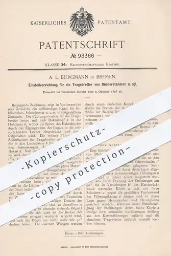 original Patent - A. L. Burgmann , Bremen , 1896 , Bücherregal | Regal , Schrank , Möbel , Möbelbauer | Bibliothek !!