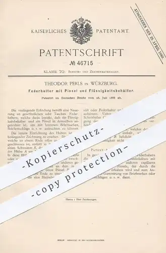 original Patent - Theodor Perls , Würzburg 1888 , Federhalter mit Pinsel u. Tintenbehälter | Füllhalter , Füller , Feder