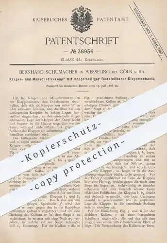 original Patent - Bernhard Schumacher , Wesseling / Köln , 1886 , Kragenknopf , Manschettenknopf | Knopf , Knöpfe !!!