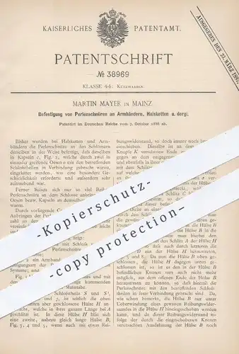 original Patent - Martin Mayer , Mainz , 1886 , Befestigung von Perlenschnüren am Armband , Halskette | Schmuck , Perlen