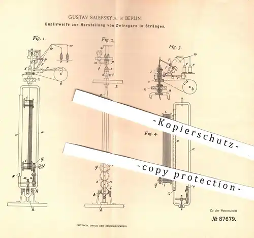 original Patent - Gustav Salefsky , Berlin , 1894 , Duplierweife zur Herstellung von Zwirngarn | Zwirn , Garn , Nähen !