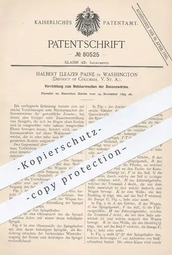 original Patent - Halbert Eleazer Paine , Washington , Columbia  USA , 1893 , Nutzen der Sonnenwärme | Wärmesammler !!