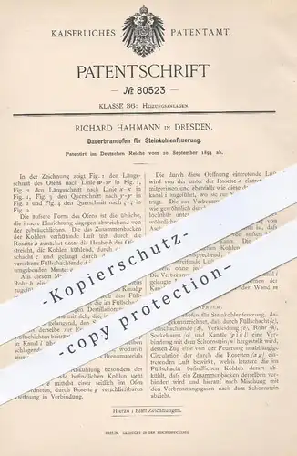 original Patent - Richard Hahmann , Dresden , 1894 , Dauerbrandofen für Steinkohlenfeuerung | Ofen , Öfen , Steinkohle