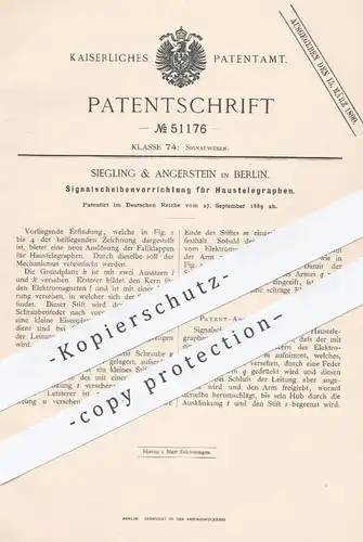 original Patent - Siegling & Angerstein , Berlin , 1889 , Signalscheibenvorrichtung für Haustelegraphen | Telegraph !!!