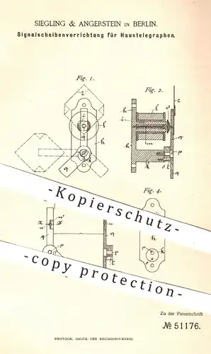 original Patent - Siegling & Angerstein , Berlin , 1889 , Signalscheibenvorrichtung für Haustelegraphen | Telegraph !!!