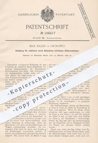 original Patent - Max Keller , Ostrowo , 1898 , Schaltung für Stationsanzeiger mit Ruhestrom | Eisenbahn , Eisenbahnen !