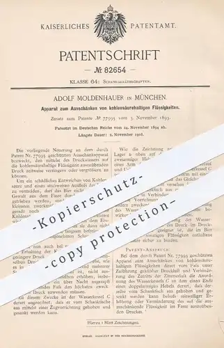 original Patent - Adolf Moldenhauer , München , 1894 , Ausschank von Getränken | Zapfanlage , Zapfhahn , Bier , Bierfass