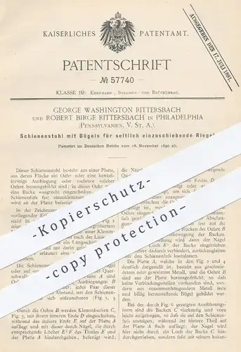 original Patent - George Washington & Robert Birge Rittersbach , Philadelphia USA , 1890 , Schienenstuhl | Eisenbahn !!