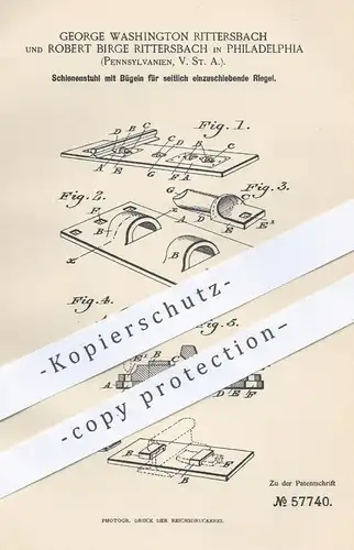 original Patent - George Washington & Robert Birge Rittersbach , Philadelphia USA , 1890 , Schienenstuhl | Eisenbahn !!