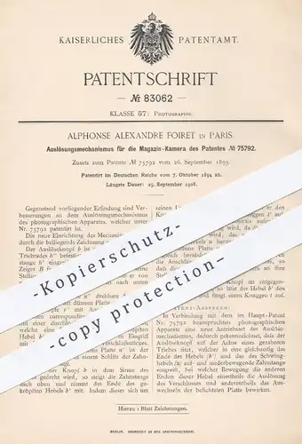 original Patent - Alphonse Alexandre Foiret , Paris , 1894 , Auslösung bei Magazin - Kamera | Fotokamera , Fotograf !!!