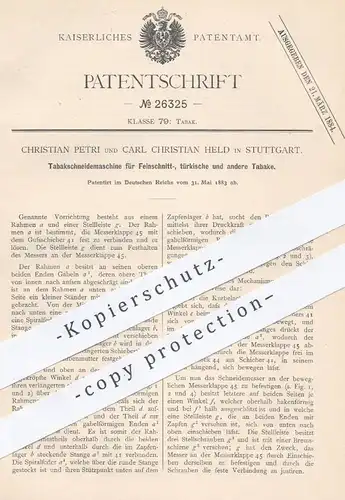 original Patent - Ch. Petri , Carl Christian , Stuttgart , 1883 , Schneidemaschine für Tabak | Zigarren , Zigaretten !!!