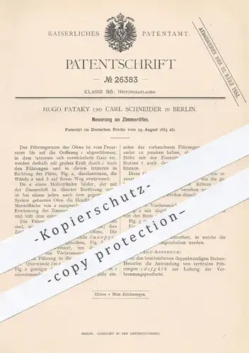 original Patent - Hugo Pataky , Carl Schneider , Berlin , 1883 , Zimmerofen , Zimmeröfen | Ofen , Öfen , Ofenbauer !!!