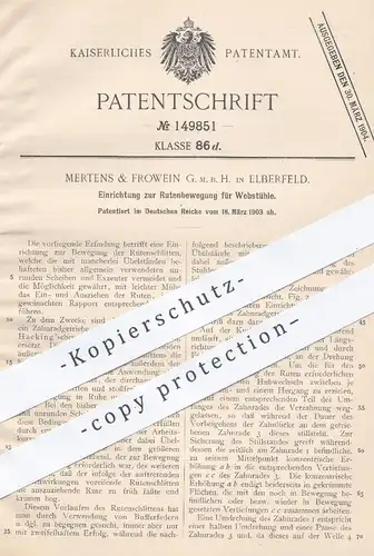 original Patent - Mertens & Frowein GmbH , Elberfeld , 1903 , Rutenbewegung für Webstühle | Webstuhl , Weber , Weben !!!