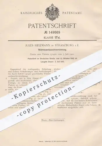 original Patent - Jules Heizmann , Straszburg , 1902 , Wärmetauschvorrichtung | Wärmetauscher , Kühlung , Kühlwasser !