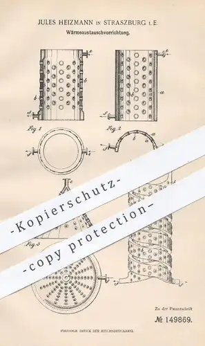 original Patent - Jules Heizmann , Straszburg , 1902 , Wärmetauschvorrichtung | Wärmetauscher , Kühlung , Kühlwasser !