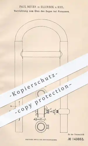 original Patent - Paul Meyer , Ellerbek / Kiel , 1903 , Ölen des Zuges bei Posaunen | Posaune , Musikinstrumente , Musik