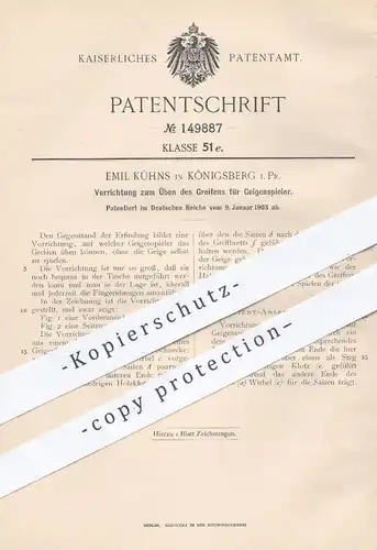 original Patent - Emil Kühns in Königsberg Preußen , 1903 , Üben des Greifens für Geigenspieler | Geige , Geigen , Musik