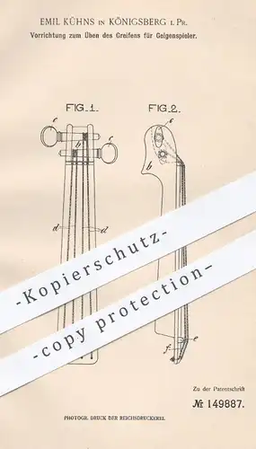 original Patent - Emil Kühns in Königsberg Preußen , 1903 , Üben des Greifens für Geigenspieler | Geige , Geigen , Musik