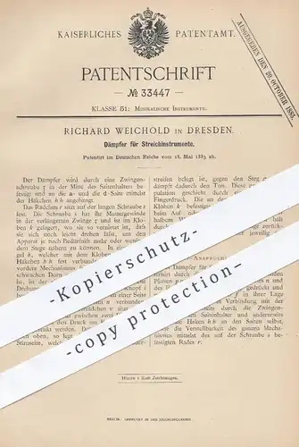 original Patent - Richard Weichold , Dresden , 1885 , Dämpfer für Streichinstrument | Musikinstrumente , Geige , Violine