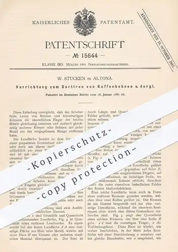 original Patent - W. Stucken , Hamburg Altona , 1881 , Sortieren von Kaffeebohnen | Kaffee , Mühle , Mühlen , Rösterei