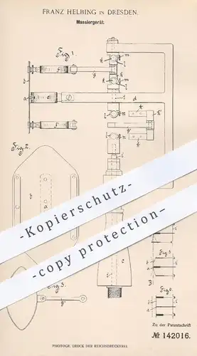 original Patent - Franz Helbing , Dresden , 1902 , Massiergerät | Massieren , Massage , Medizin , Physiotherapie , Arzt