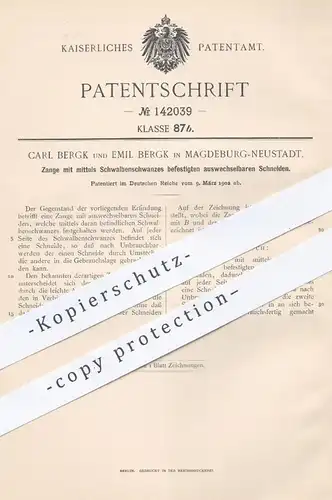 original Patent - Carl u. Emil Bergk , Magdeburg / Neustadt , 1902 , Zange mit wechselbaren Schneiden | Kneifzange !!