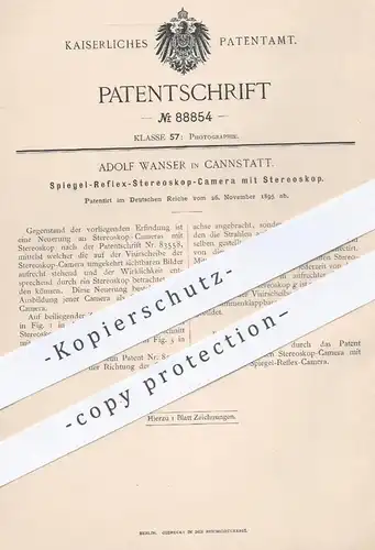 original Patent - Adolf Wanser , Cannstatt  1895 , Spiegel - Reflex - Stereoskop - Kamera | Fotograf , Fotografie , Foto