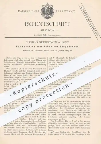 original Patent - Clemens Nettekoven , Bonn , 1884 , Nähmaschine zum Nähen v. Steppdecken | Nähmaschinen , Decke , Stoff