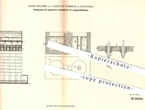 original Patent - Jacob Vollmer , Ch. Woernle , Stuttgart , 1884 , Blocksystem zur Essigspritfabrikation | Essig , Sprit