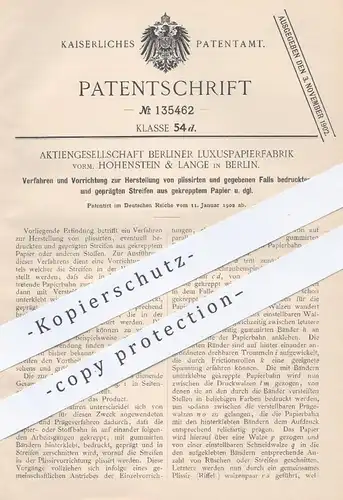 original Patent - AG Berliner Luxusfabrik / Hohenstein & Lange , Berlin , 1902 , Papier bedrucken, prägen, plissieren !