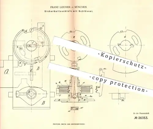 original Patent - Franz Leicher , München , 1883 , Sicherheitsschloss mit Schlüssel | Schloss , Schlösser , Schlosser