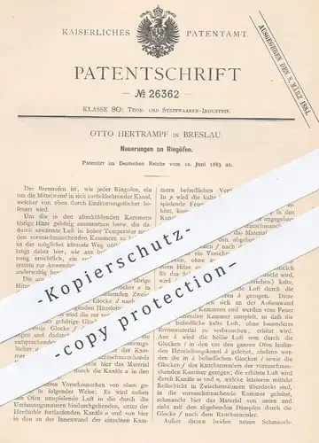 original Patent - Otto Hertrampf , Breslau , 1883 , Ringofen , Ringöfen | Ofen , Öfen , Ofenbauer , Brennofen , Ton !!