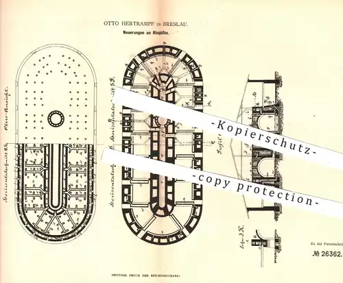 original Patent - Otto Hertrampf , Breslau , 1883 , Ringofen , Ringöfen | Ofen , Öfen , Ofenbauer , Brennofen , Ton !!