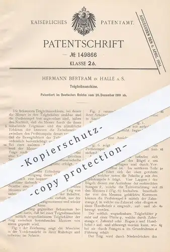 original Patent - Hermann Bertram , Halle / Saale , 1901 , Teigteilmaschinen | Brot , Brotteig , Bäcker , Bäckerei !!!