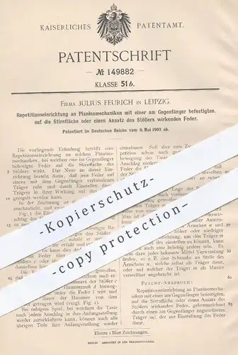 original Patent - Julius Feurich , Leipzig  1903 , Repetitionseinrichtung an Pianinomechaniken | Piano , Klavier , Musik