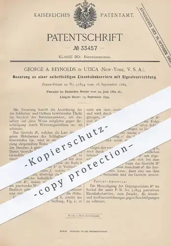 original Patent - George A. Reynolds , Utica , New York USA , 1885 , Eisenbahn - Barriere mit Signal | Eisenbahnen !!!