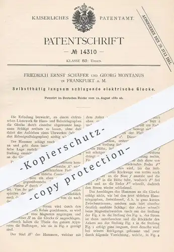 original Patent - Fr. E.Schäfer u. Georg Montanus , Frankfurt / Main , 1880 , elektrische Glocke | Glocken , Uhr , Uhren