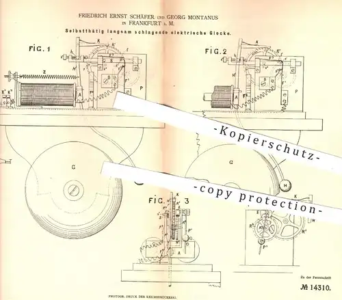 original Patent - Fr. E.Schäfer u. Georg Montanus , Frankfurt / Main , 1880 , elektrische Glocke | Glocken , Uhr , Uhren