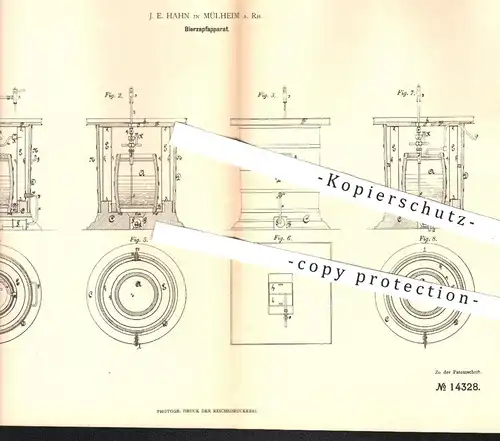 original Patent - J. E. Hahn , Mülheim a. Rh. , 1880 , Bierzapfapparat | Bier zapfen , Brauerei , Bierfass , Zapfanlage