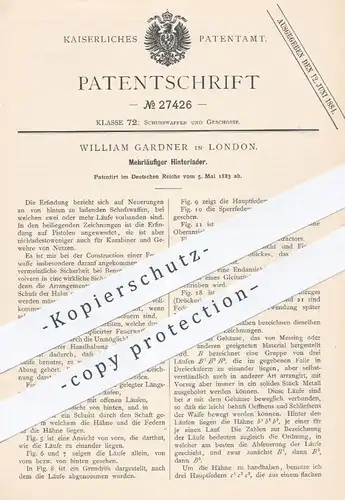 original Patent - William Gardner in London , 1883 , Mehrläufiger Hinterlader | Gewehr , Gewehre , Waffen , Geschosse !!