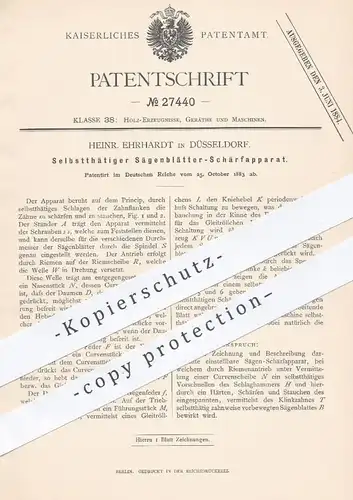 original Patent - H. Ehrhardt , Düsseldorf , 1883 , Schärfen der Sägeblätter | Holz , Säge , Sägen , Holzsäge , Tischler