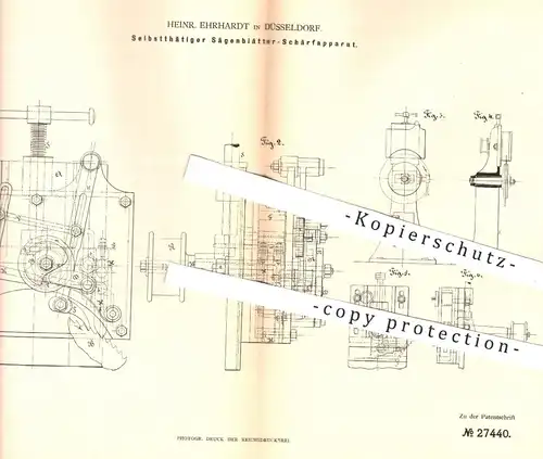 original Patent - H. Ehrhardt , Düsseldorf , 1883 , Schärfen der Sägeblätter | Holz , Säge , Sägen , Holzsäge , Tischler